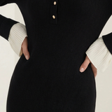 Rochie lungă din tricot Charlotte cu manșete în contrast