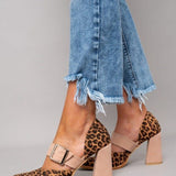 Selveta - Sandale din suede cu model de leopard și toc stabil