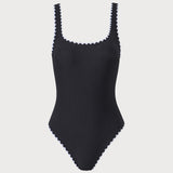 Costum de baie dintr-o bucată cu dungi contrastante negre