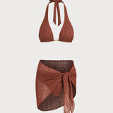 Set de trei piese Jacquard maro