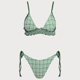 Set de bikini cu șnur în carouri verzi