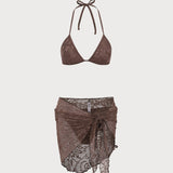 Costum de baie halter texturat maro