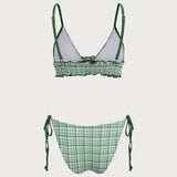 Set de bikini cu șnur în carouri verzi