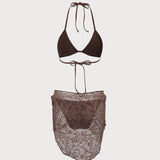 Costum de baie halter texturat maro