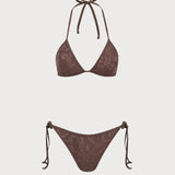 Costum de baie halter texturat maro