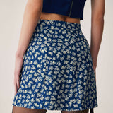 Fustă Mini A-Line Florală Bleumarin