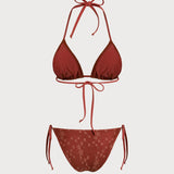 Set de bikini roșu cu sfoară și plasă