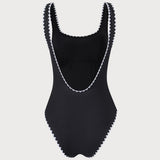 Costum de baie dintr-o bucată cu dungi contrastante negre