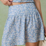 Fustă Mini A-Line Floral Albastră