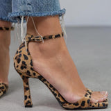 Júlia - Sandale cu toc înalt cu imprimeu leopard