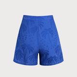 Shorts din Bumbac cu Broderie Albastră