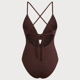 Costum de baie întreg cu decupaje maro