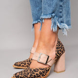Selveta - Sandale din suede cu model de leopard și toc stabil