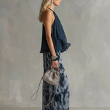 Ludovica - Set de chiffon compus dintr-un top cu guler înalt și pantaloni largi cu imprimeu