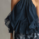 Ludovica - Set de chiffon compus dintr-un top cu guler înalt și pantaloni largi cu imprimeu