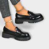 Mocasi feminine cu design ortopedic și toc din satin