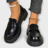 Mocasi feminine cu design ortopedic și toc din satin