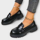 Mocasi feminine cu design ortopedic și toc din satin