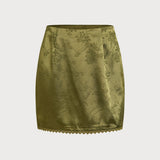 Fustă Mini Satin Verde Floral