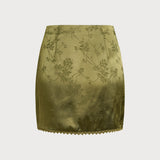 Fustă Mini Satin Verde Floral