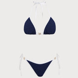 Set de bikini cu halter în contrast albastru