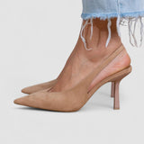 Marlena - Pantofi slingback nude cu toc subțire