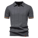 Polo cu Zipper pe Jumătate - Textură Verticală