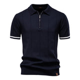 Polo cu Zipper pe Jumătate - Textură Verticală