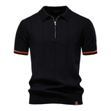 Polo cu Zipper pe Jumătate - Textură Verticală