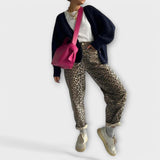 Chandra - Pantaloni din denim vintage cu imprimeu de leopard