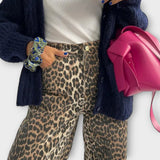 Chandra - Pantaloni din denim vintage cu imprimeu de leopard