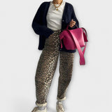 Chandra - Pantaloni din denim vintage cu imprimeu de leopard
