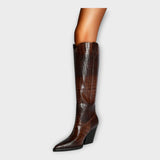 Botine cu Design Croco și Toc Elegant