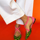 Zarella - Sandale plate cu model zebra și curele încrucișate la gleznă