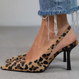 Liorina - Pantofi cu toc kaki cu imprimeu de leopard și vârf ascuțit