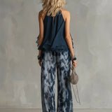 Ludovica - Set de chiffon compus dintr-un top cu guler înalt și pantaloni largi cu imprimeu