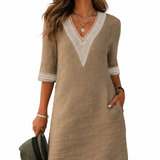Camila - Rochie Casual din Bumbac și In