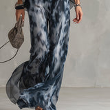 Ludovica - Set de chiffon compus dintr-un top cu guler înalt și pantaloni largi cu imprimeu