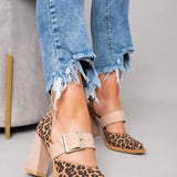 Selveta - Sandale din suede cu model de leopard și toc stabil