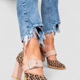 Selveta - Sandale din suede cu model de leopard și toc stabil