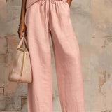 Alb | Cămașă de stil casual și pantaloni cu picior larg
