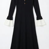Rochie lungă din tricot Charlotte cu manșete în contrast