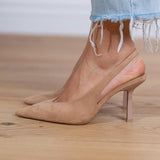 Marlena - Pantofi slingback nude cu toc subțire