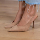Marlena - Pantofi slingback nude cu toc subțire