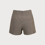 Pantaloni scurți cu talie înaltă și carouri maro