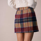 Fusta Mini Tweed cu Fermuar și Carouri Roșii