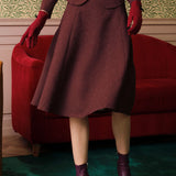 Fustă Tweed Burgundy cu Talie Înaltă
