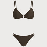 Set Bikini O-Ring Triunghi Cafeniu