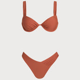 Set de bikini solid cu sârmă, roșu cărămiziu