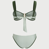 Set de Bikini Bandeau Verde cu Contrast